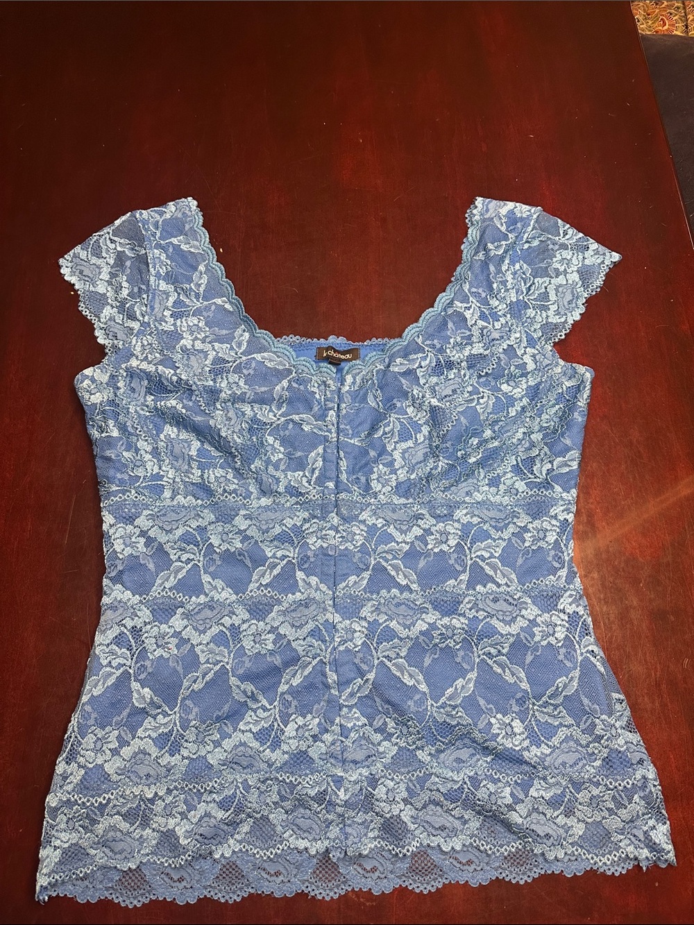 Blue Lace Cap-Sleeve Corset Women's Top Vintage Le chateau Y2K party girl